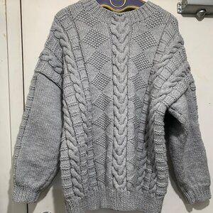 HAND-KNIT CABLE WOOL CHUNKY SWEATERS SIZE L
